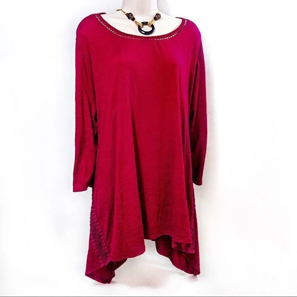 Hannah Woman Burgundy Handkerchief Hem Top Sz 2X